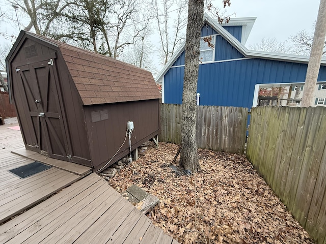 deck with a shed