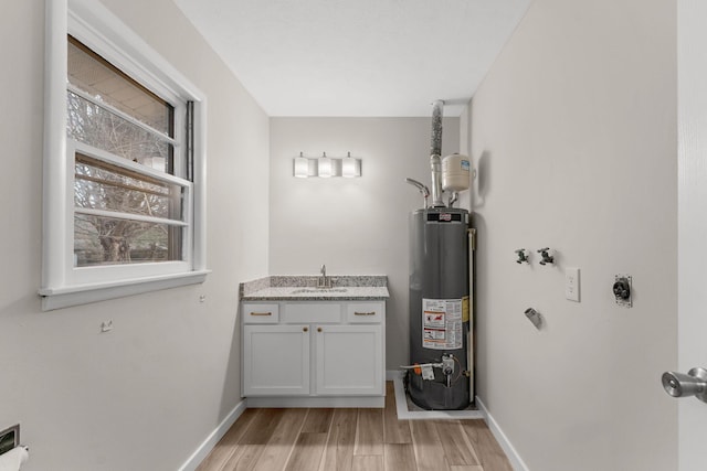 utility room with sink and gas water heater