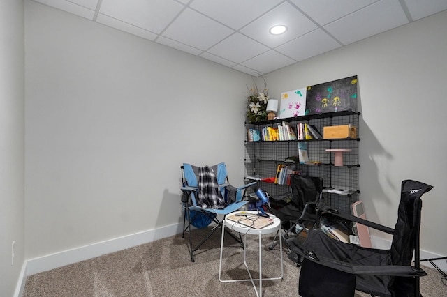 office space featuring carpet floors and a drop ceiling