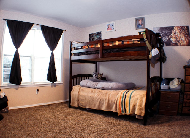 carpeted bedroom with multiple windows