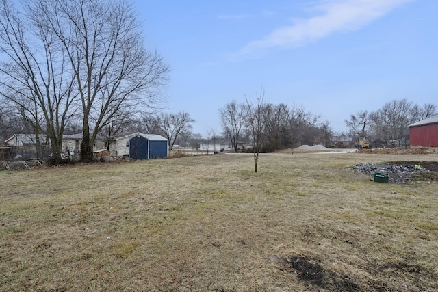 view of yard featuring a shed