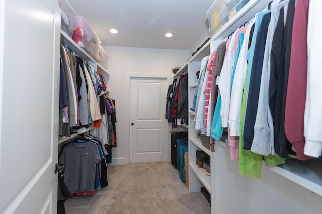 spacious closet with light carpet