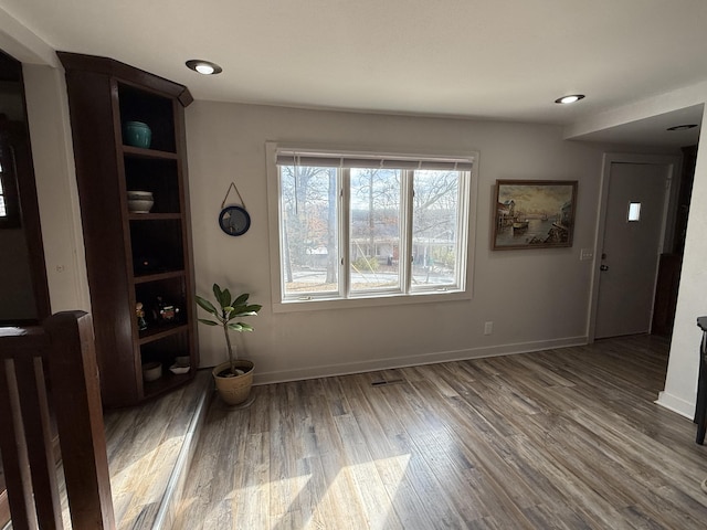 spare room featuring wood-type flooring