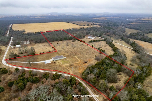 bird's eye view featuring a rural view