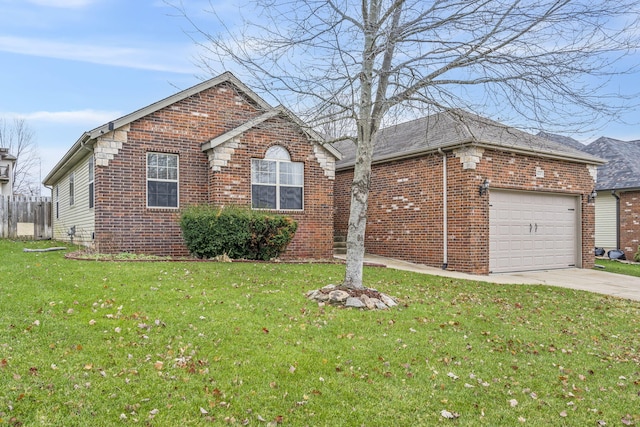 view of front of property with a garage and a front lawn