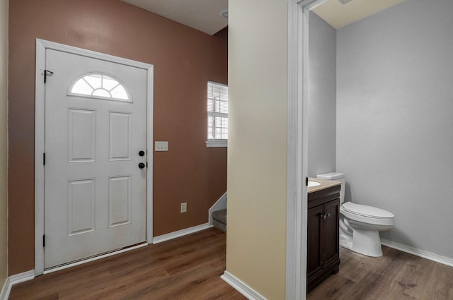 entrance foyer featuring dark wood-type flooring