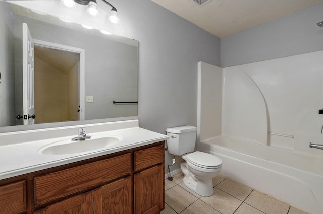 full bathroom featuring tile patterned flooring, vanity, shower / bathtub combination, and toilet