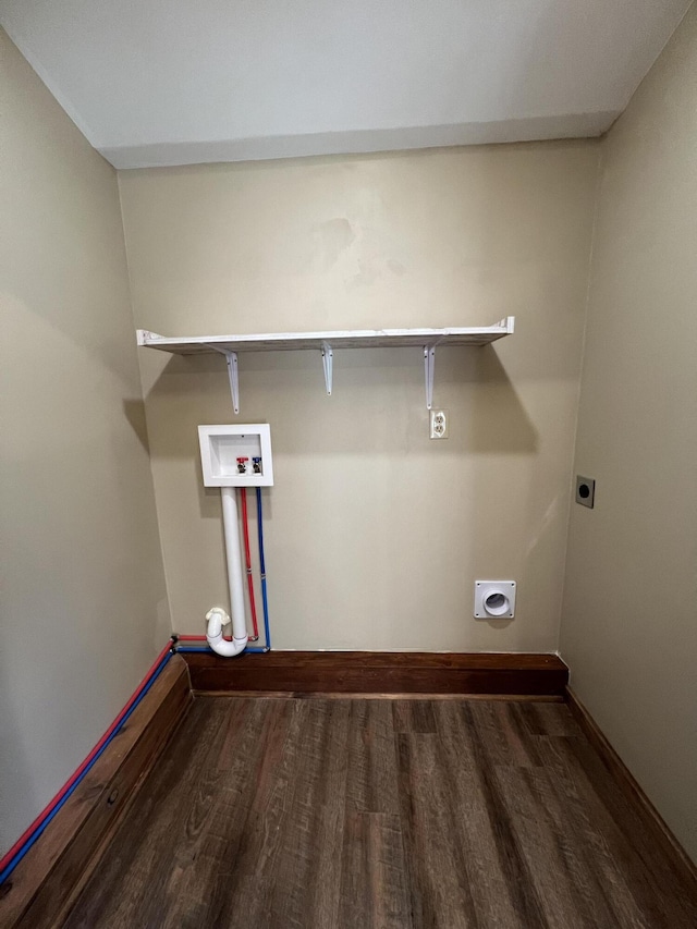 washroom with electric dryer hookup, washer hookup, and dark hardwood / wood-style flooring