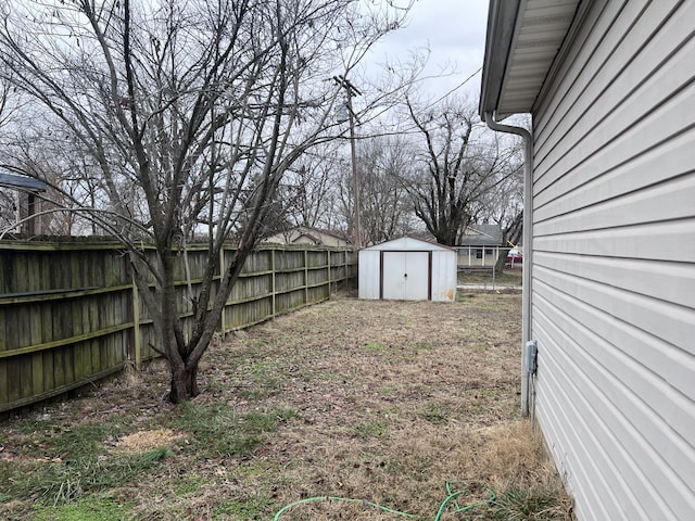 view of yard with a storage unit