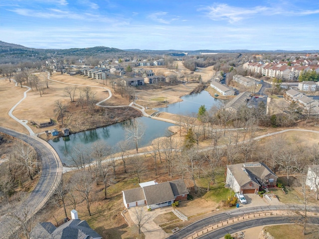 aerial view featuring a water view and a residential view