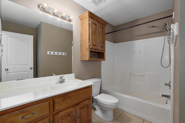 full bathroom with tile patterned floors, toilet, bathing tub / shower combination, and vanity