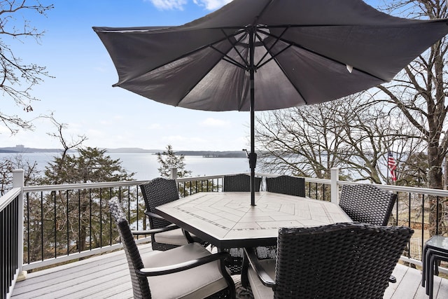 wooden deck with a water view