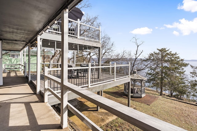 view of dock featuring a wooden deck