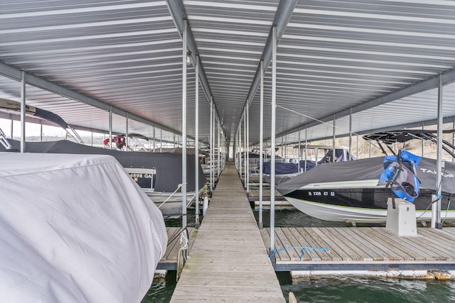 dock area with a water view