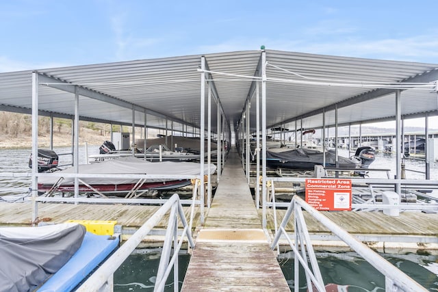 dock area with a water view