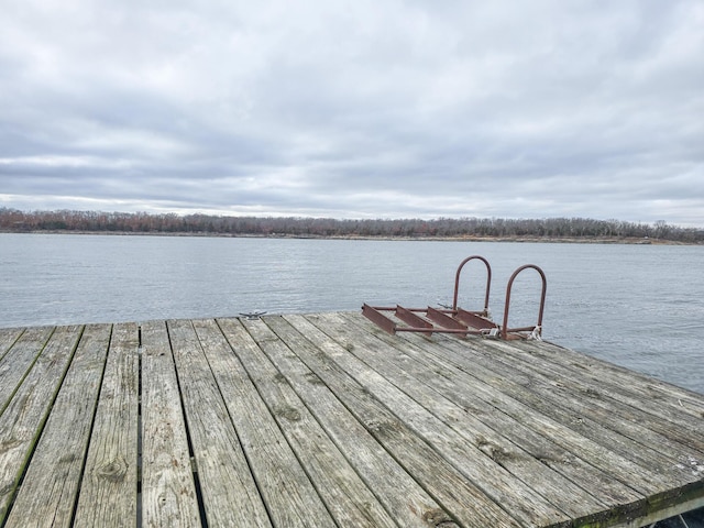 view of dock with a water view