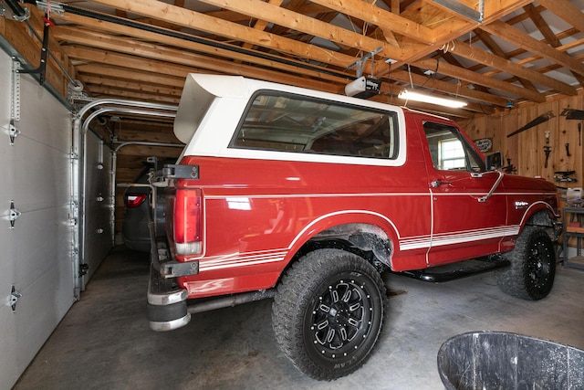 garage with a garage door opener