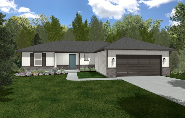 view of front facade with a garage and a front yard