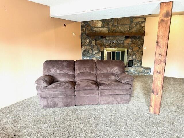 160 Old Glory Rd, Branson, MO 65616 - living room with carpet flooring and a stone fireplace