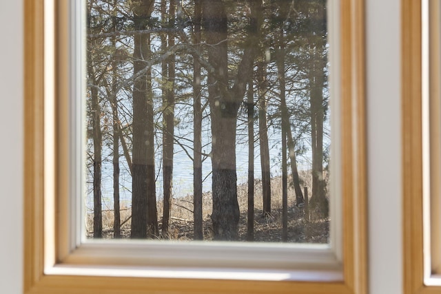 interior details with a water view