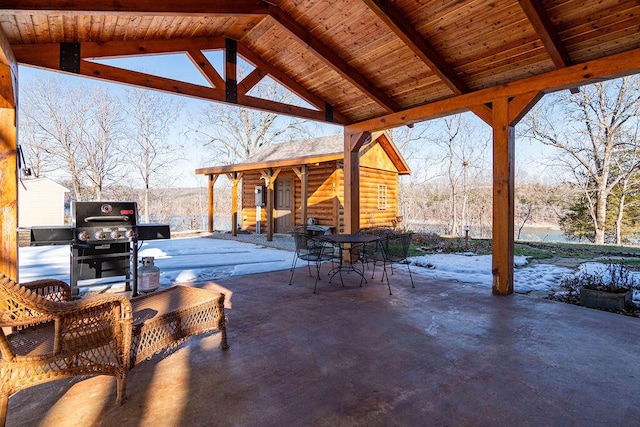 view of snow covered patio