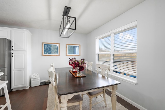 dining area featuring dark wood-type flooring