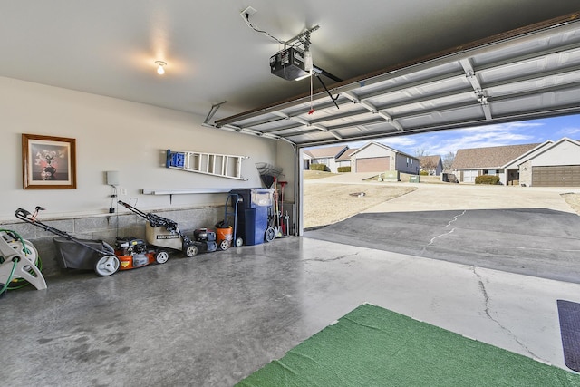 garage with a garage door opener