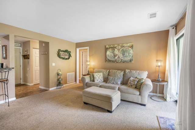 living room with carpet flooring