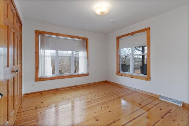 spare room with a healthy amount of sunlight and light wood-type flooring