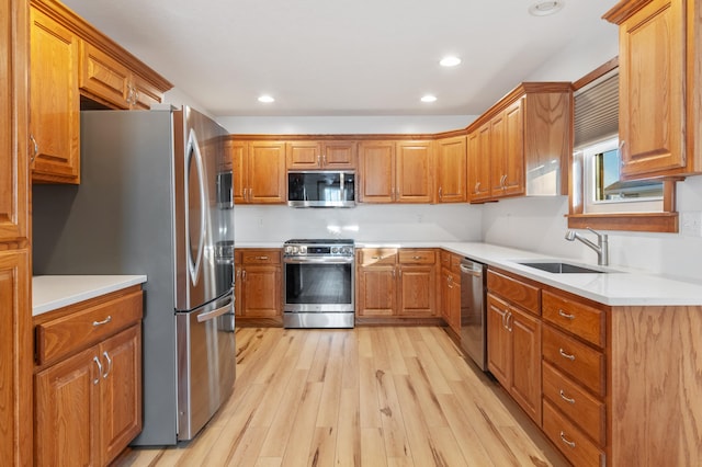 kitchen featuring sink, stainless steel appliances, and light wood-type flooring