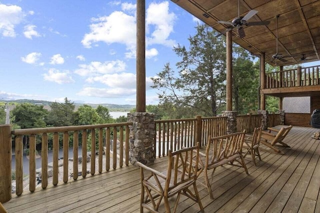 wooden terrace with ceiling fan