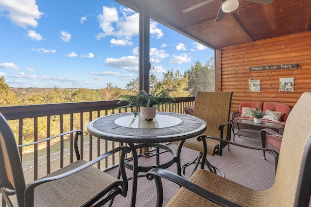 balcony featuring ceiling fan