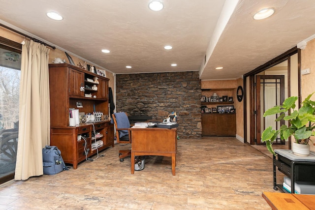 office area featuring a textured ceiling