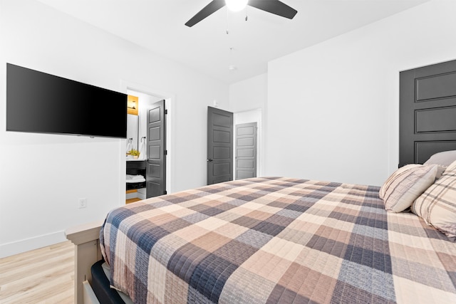 bedroom featuring ceiling fan and light hardwood / wood-style floors