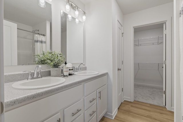 bathroom featuring hardwood / wood-style flooring and vanity