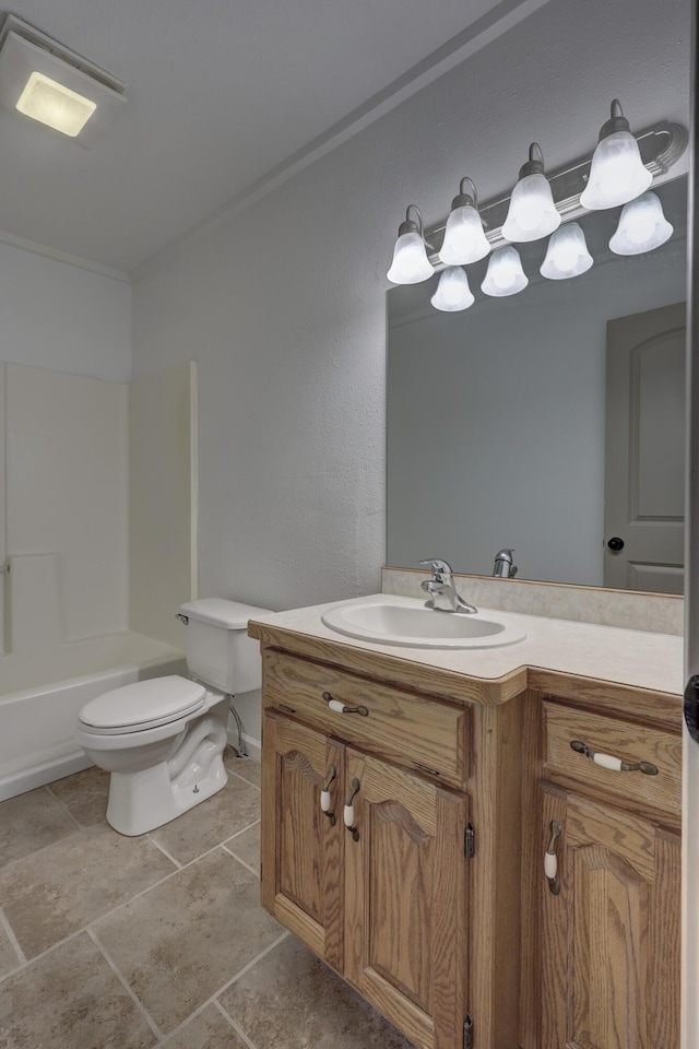 full bathroom featuring vanity,  shower combination, and toilet