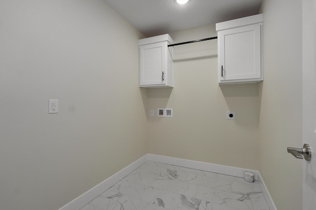 washroom featuring cabinets, washer hookup, and hookup for an electric dryer