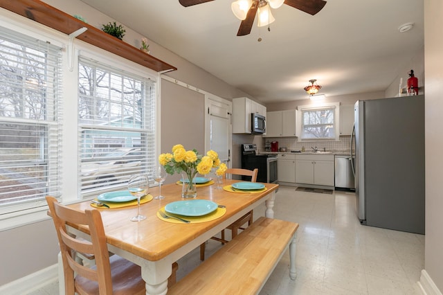 dining area featuring sink