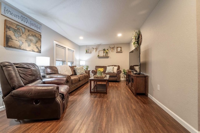 living room featuring dark hardwood / wood-style flooring