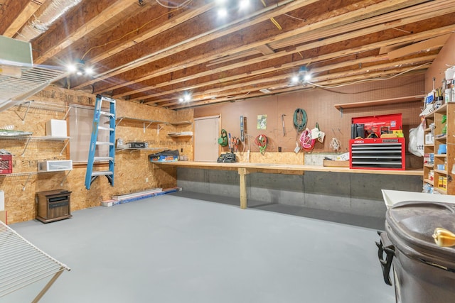 basement featuring a workshop area