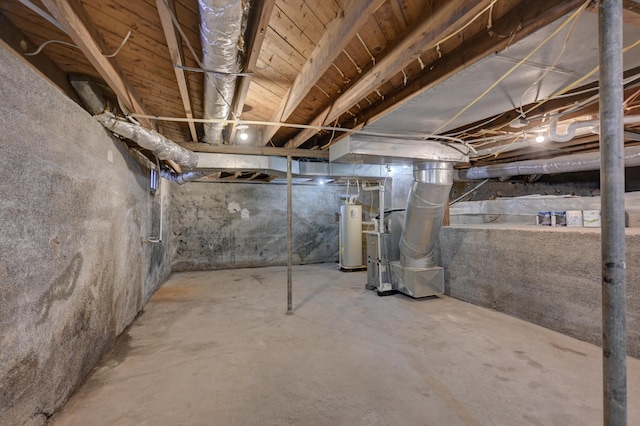 basement featuring water heater