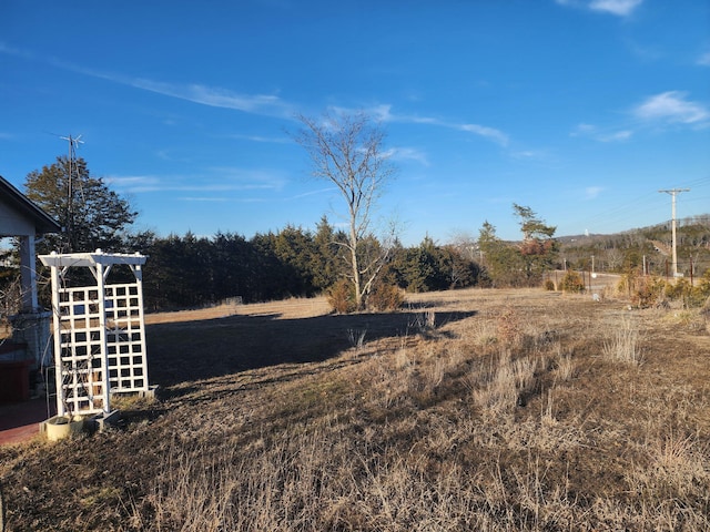 view of yard with a rural view and a pergola