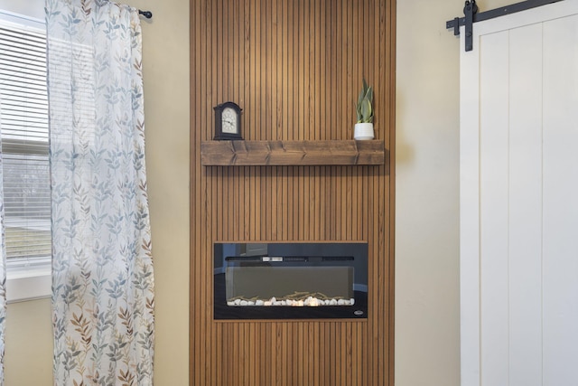 interior details featuring a barn door