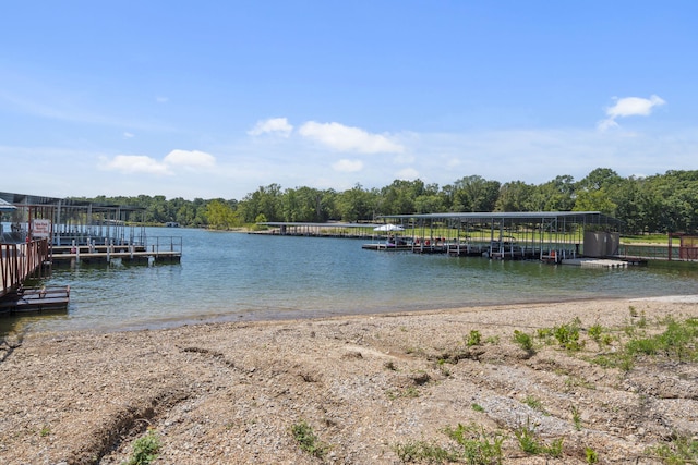 view of dock with a water view