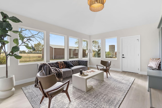 living room with light hardwood / wood-style flooring and a wealth of natural light