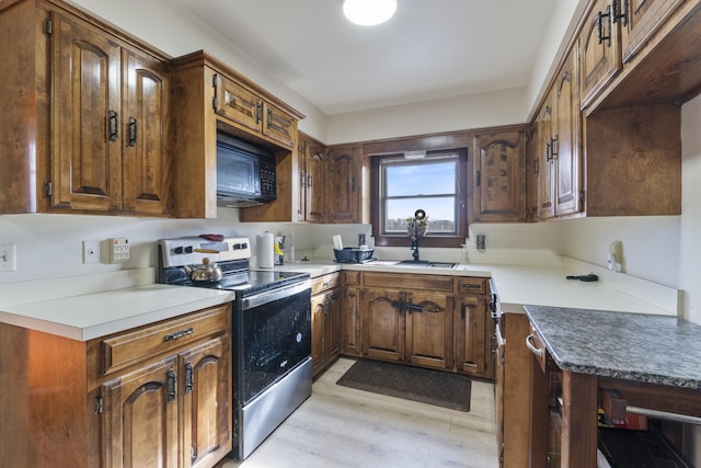 kitchen featuring light hardwood / wood-style floors, sink, and stainless steel electric range