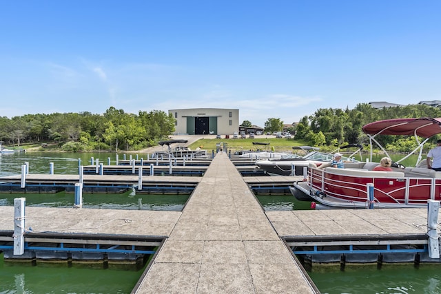 view of dock with a water view