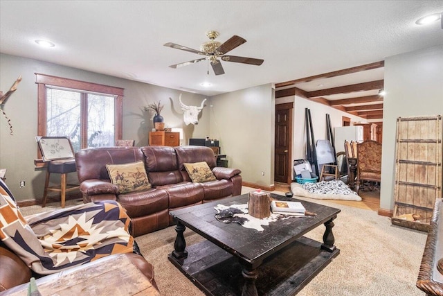 living room featuring ceiling fan