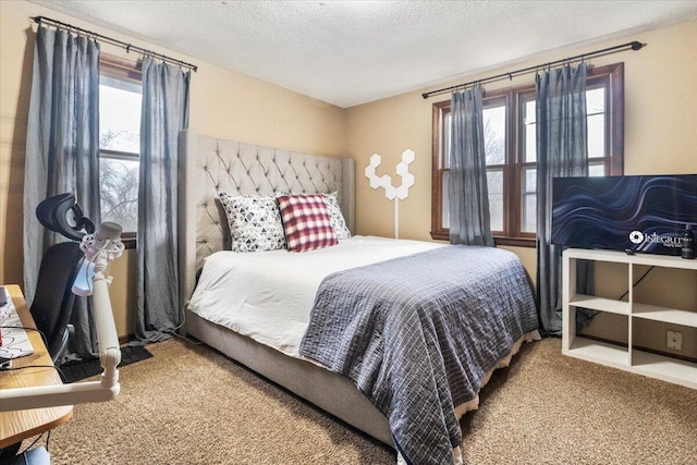 bedroom featuring carpet floors and a textured ceiling