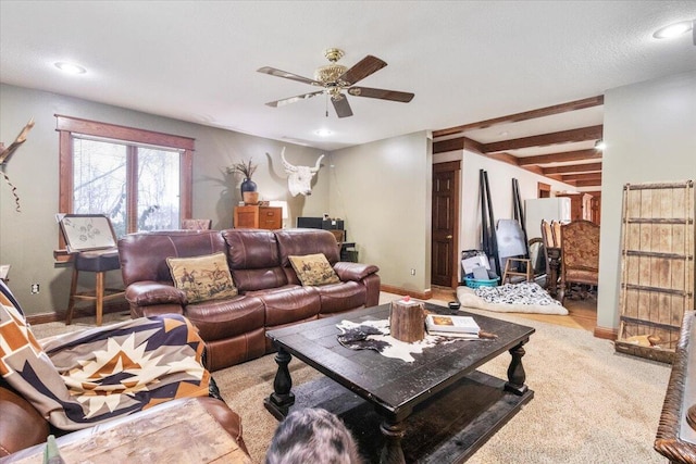 living room with ceiling fan